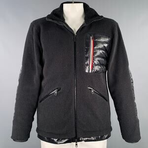 MONCLER Size L Black Mixed Fabrics Down Filled Zip Up Jacket